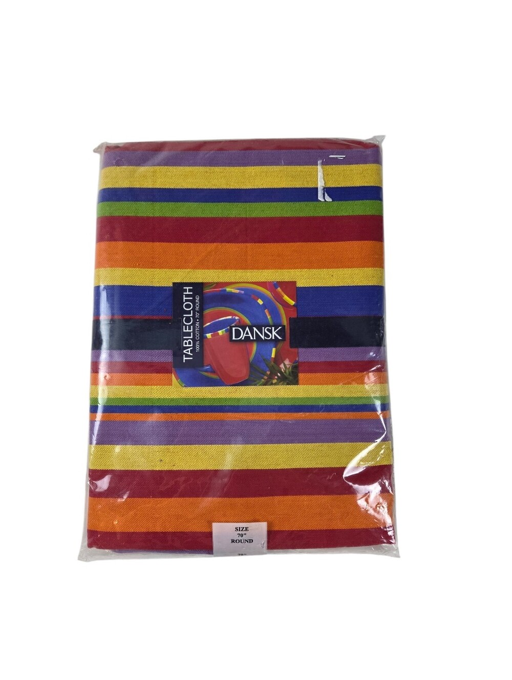 Dansk Caribe Antigua Stripe 70" Round Tablecloth 100% Cotton
